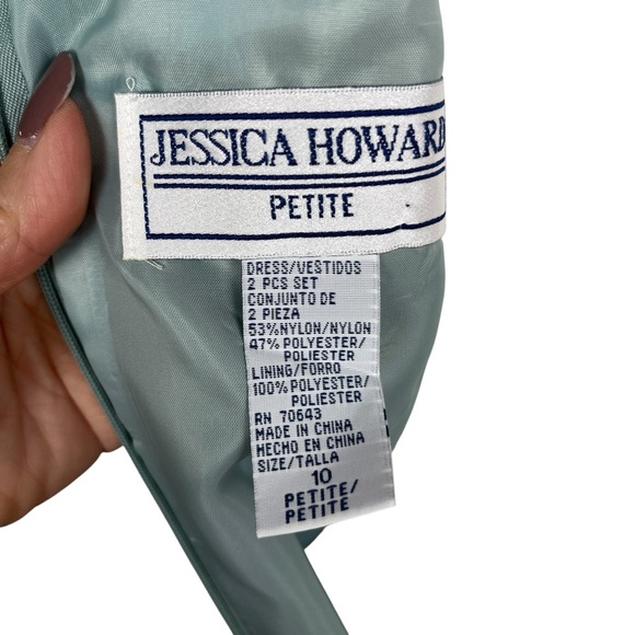 VTG JESSICA HOWARD Seaglass Blue Sheath Dress with Brocade Jacket 10P MOB MOG - Picture 13 of 15